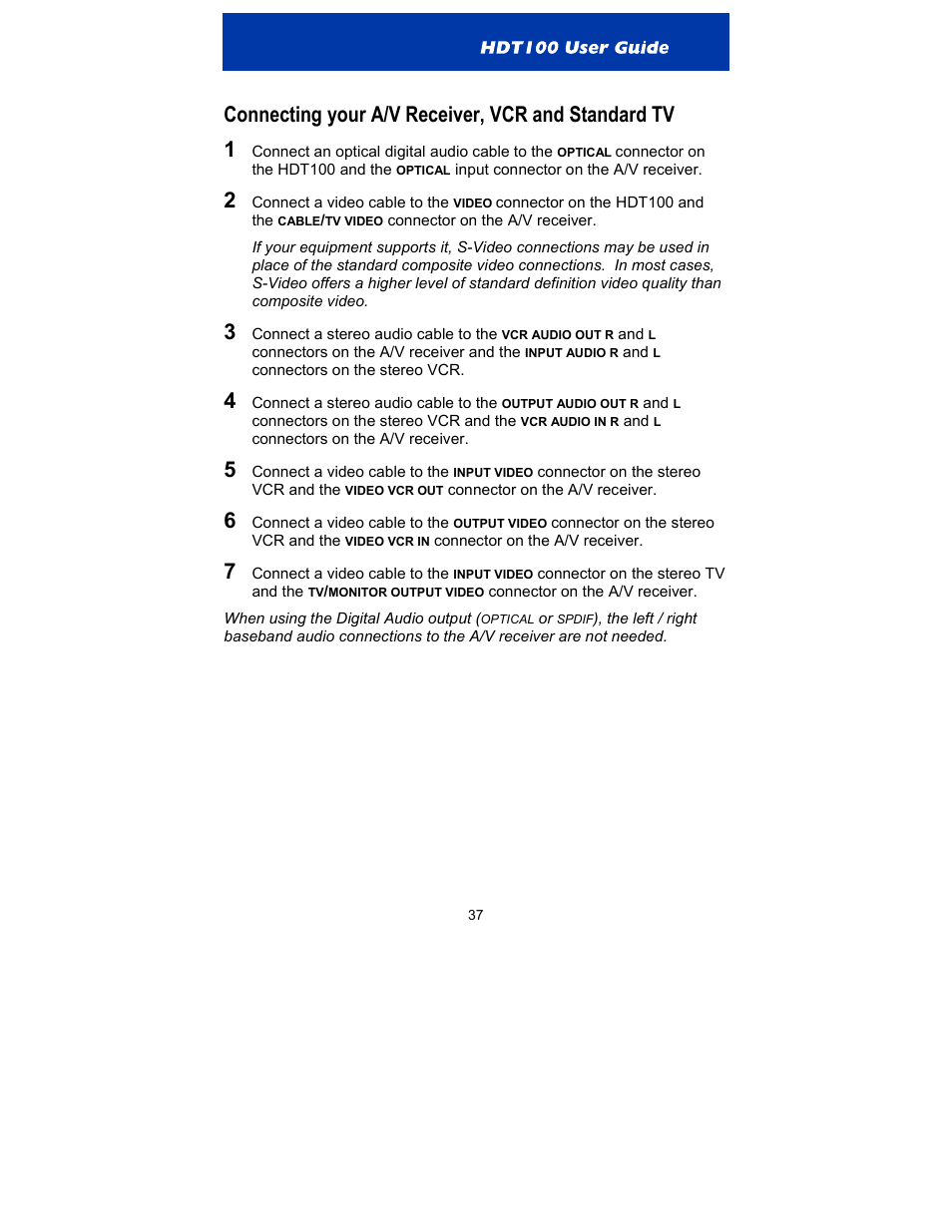 Connecting your a/v receiver, vcr and standard tv | Motorola HDT100 User Manual | Page 42 / 48
