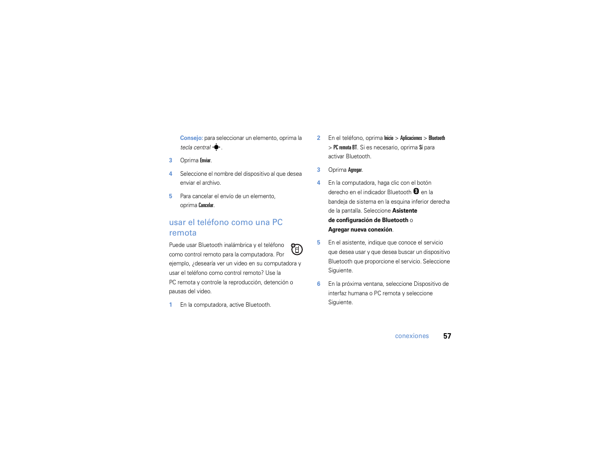 Usar el teléfono como una pc remota | Motorola MOTO Q 9h User Manual | Page 147 / 184