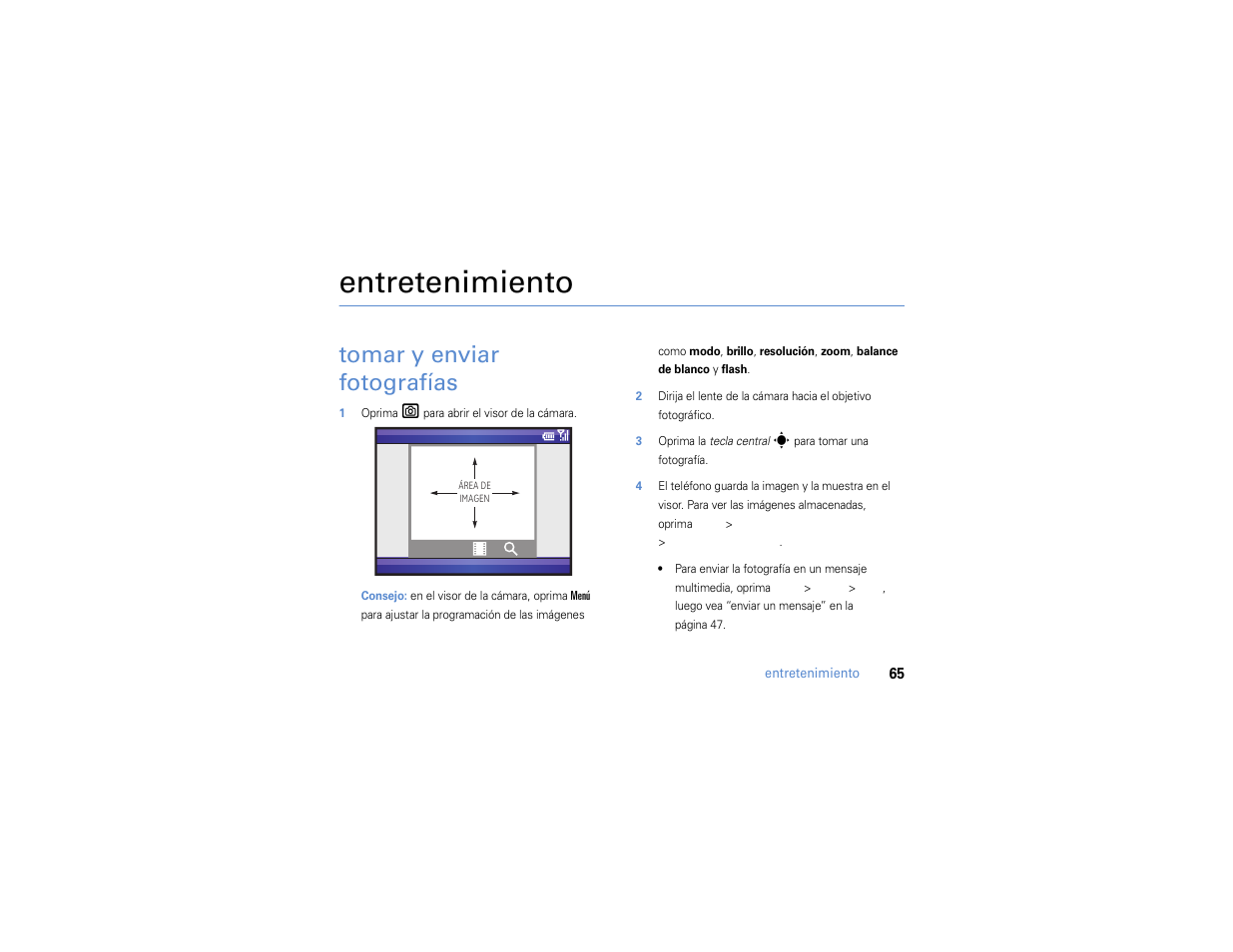 Entretenimiento, Tomar y enviar fotografías, Tomar y enviar | Fotografías | Motorola MOTO Q 9h User Manual | Page 155 / 184