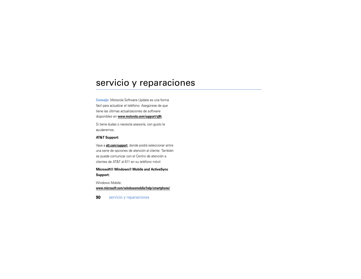 Servicio y reparaciones | Motorola MOTO Q 9h User Manual | Page 180 / 184