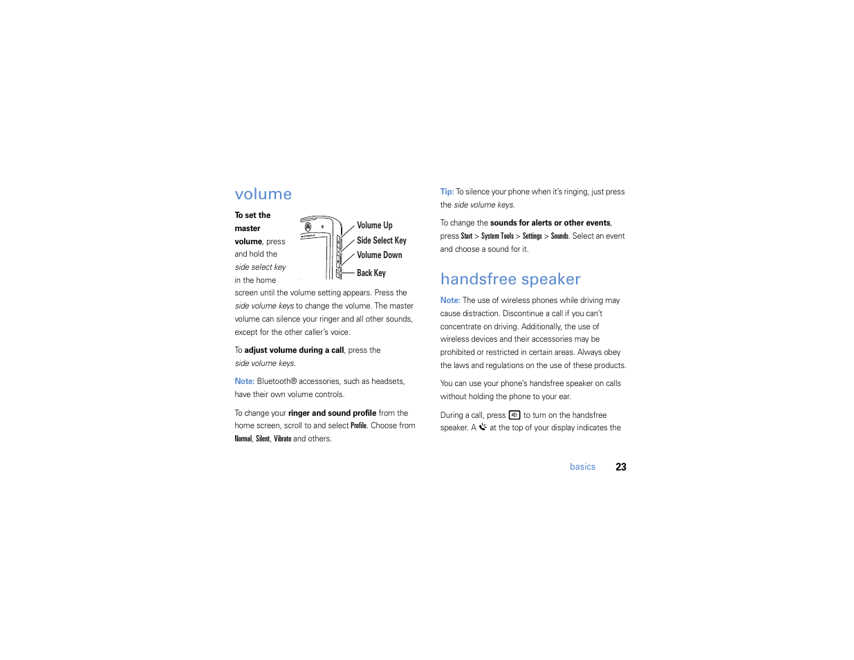 Volume, Handsfree speaker | Motorola MOTO Q 9h User Manual | Page 25 / 184