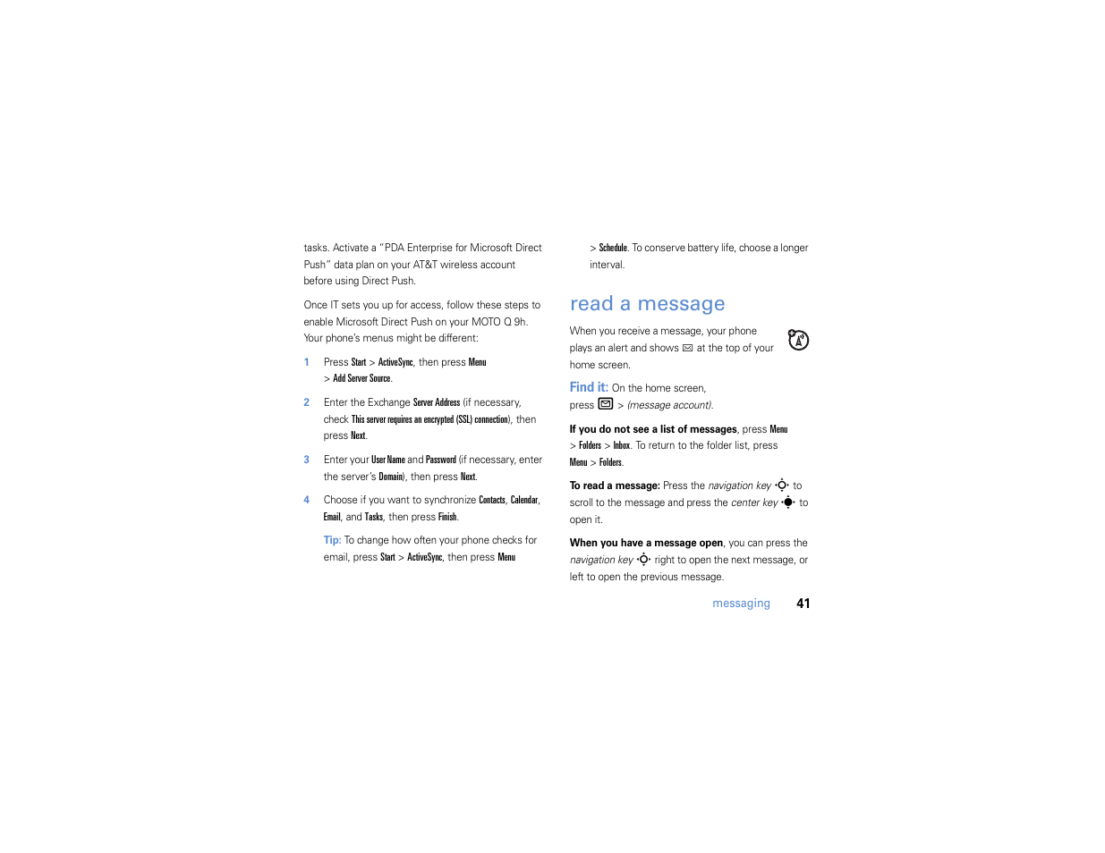 Read a message | Motorola MOTO Q 9h User Manual | Page 43 / 184