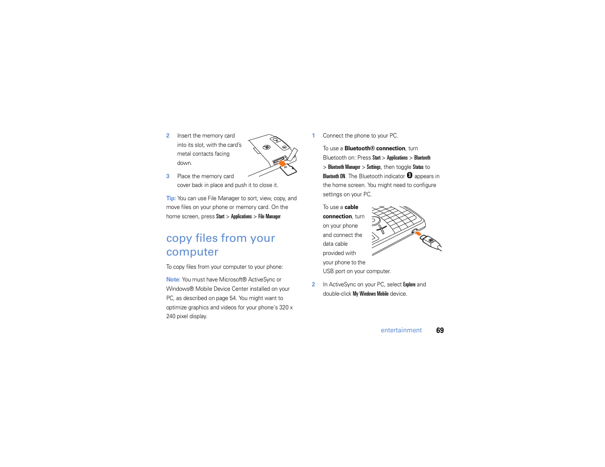 Copy files from your computer, Copy files from your, Computer | Motorola MOTO Q 9h User Manual | Page 71 / 184