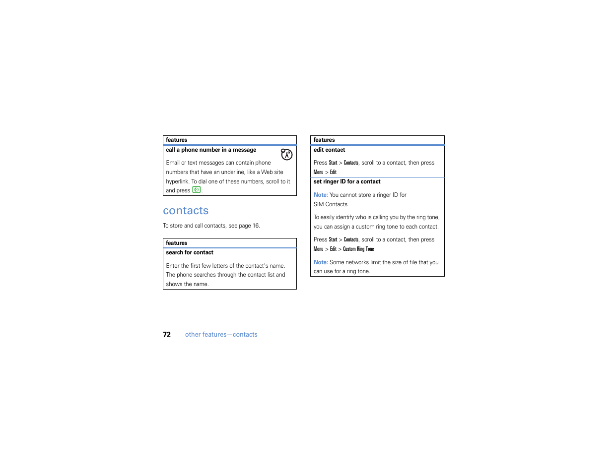 Contacts | Motorola MOTO Q 9h User Manual | Page 74 / 184