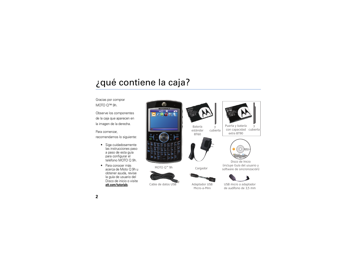 Qué contiene la caja | Motorola MOTO Q 9h User Manual | Page 92 / 184