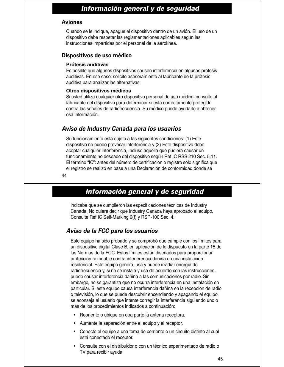 Información general y de seguridad | Motorola HS810 User Manual | Page 23 / 32