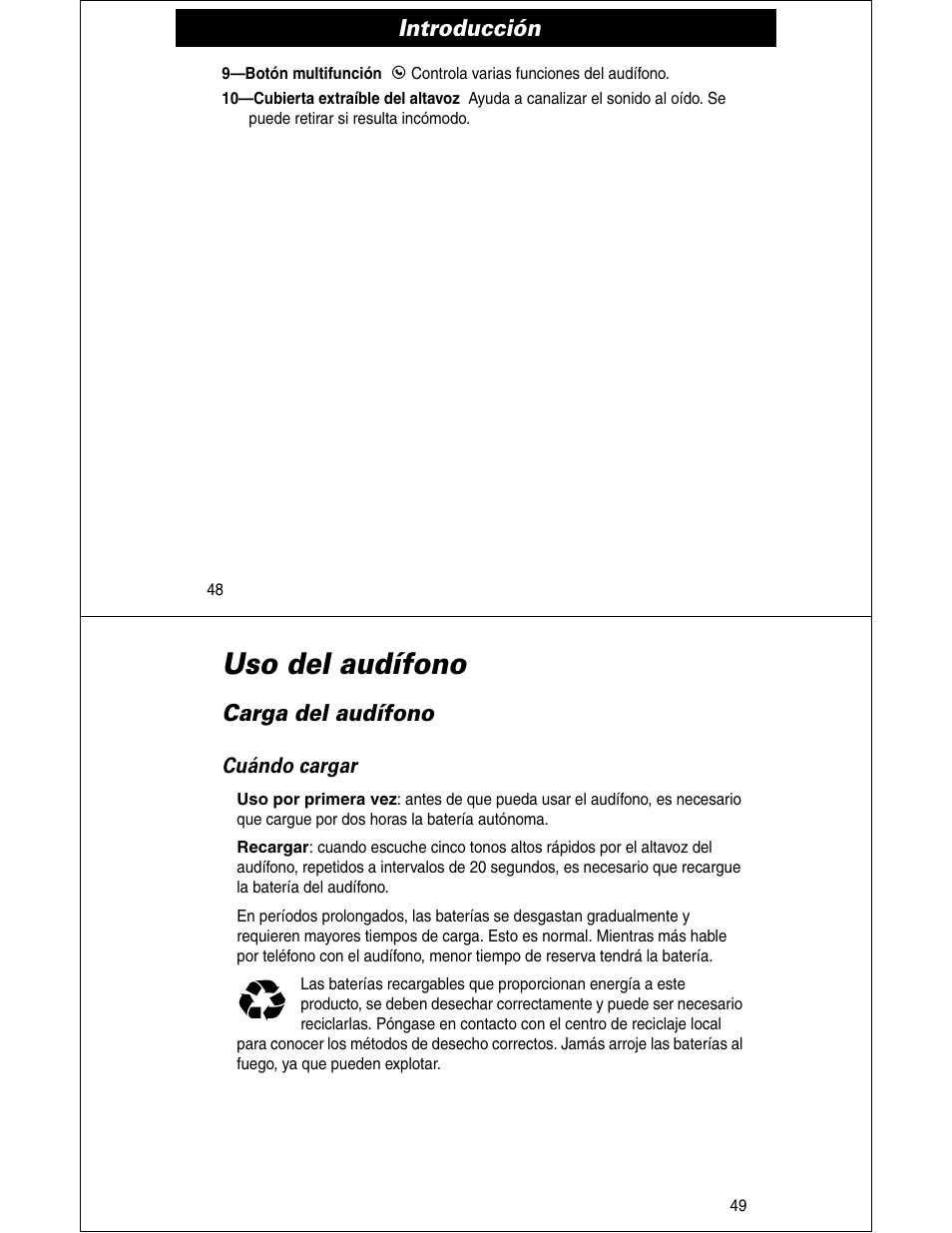 Uso del audífono, Introducción, Carga del audífono | Motorola HS810 User Manual | Page 25 / 32