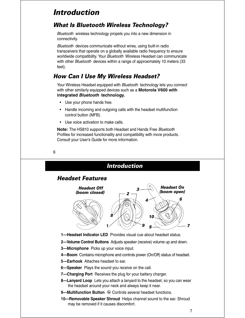 Introduction, What is bluetooth wireless technology, How can i use my wireless headset | Introduction headset features | Motorola HS810 User Manual | Page 4 / 32