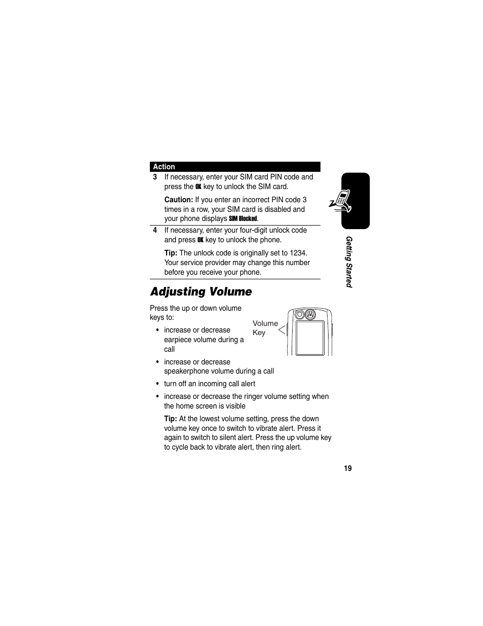 Adjusting volume | Motorola C975 User Manual | Page 19 / 106