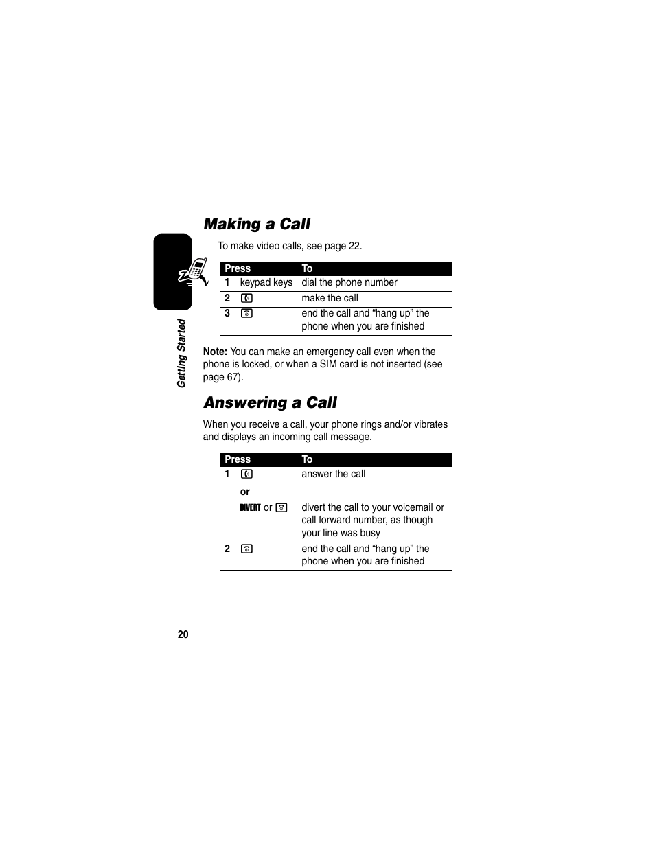 Making a call, Answering a call, Making a call answering a call | Motorola C975 User Manual | Page 20 / 106