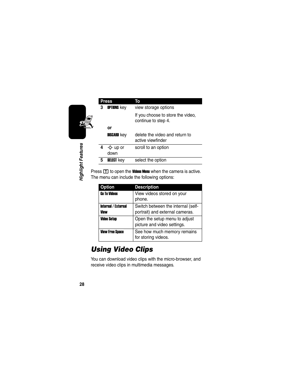 Using video clips | Motorola C975 User Manual | Page 28 / 106