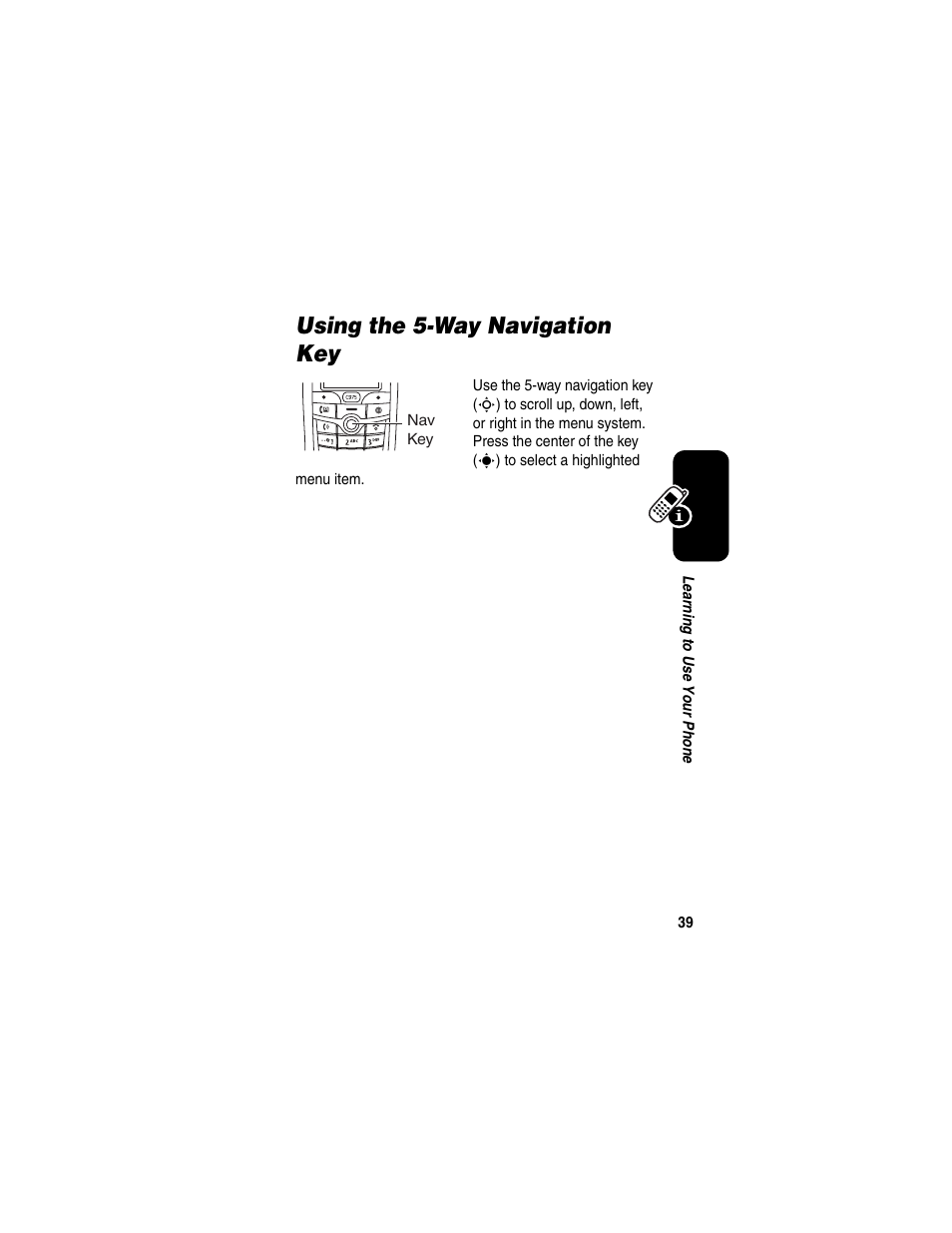 Using the 5-way navigation key | Motorola C975 User Manual | Page 39 / 106
