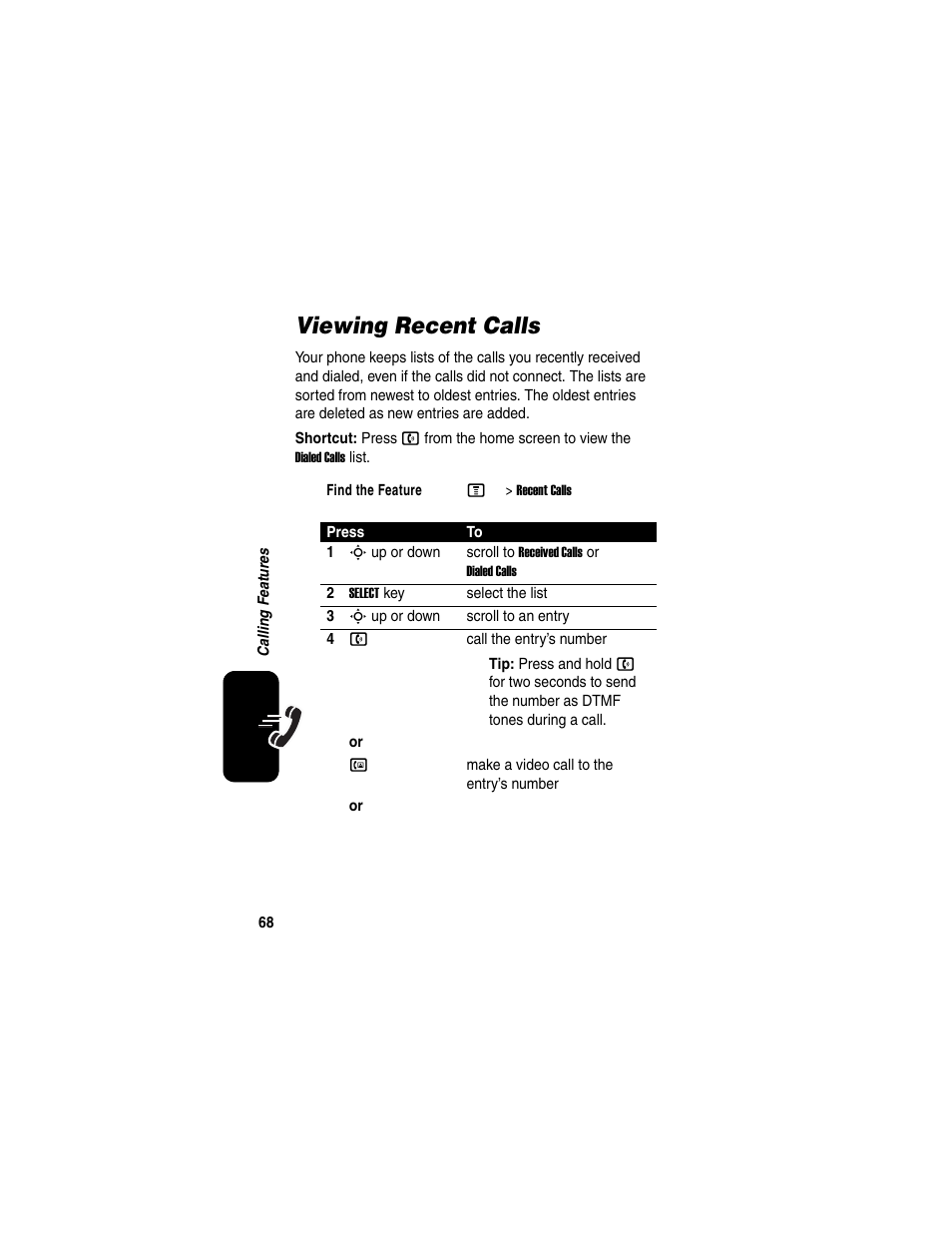 Viewing recent calls | Motorola C975 User Manual | Page 68 / 106