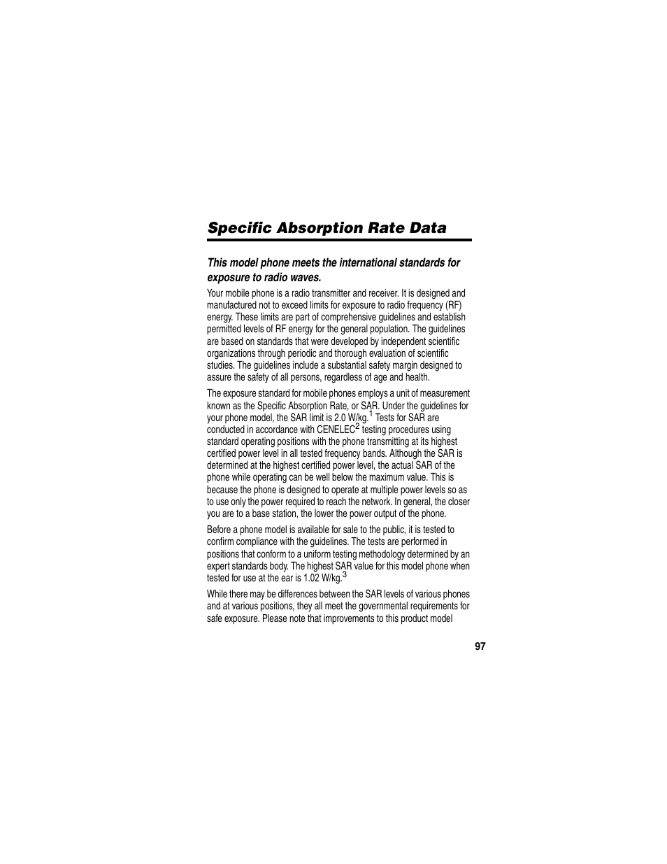 Specific absorption rate data | Motorola C975 User Manual | Page 97 / 106