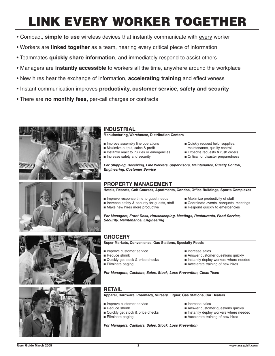 Link every worker together, Industrial, Property management | Grocery, Retail | Motorola Business Walkie-Talkies and Accessories User Manual | Page 2 / 16