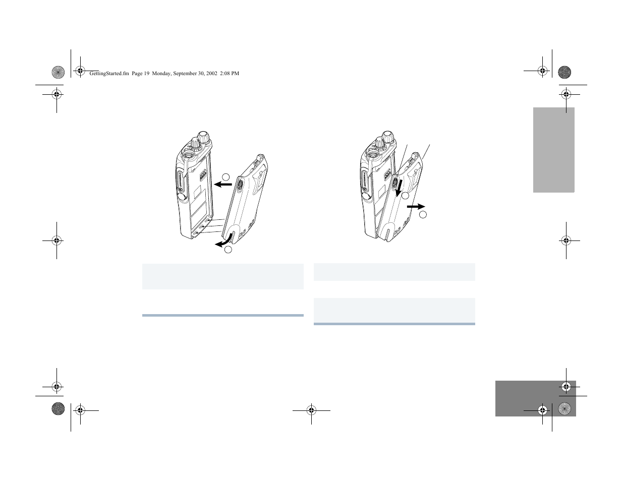 Attaching the battery, Removing the battery | Motorola HT1250 User Manual | Page 21 / 58