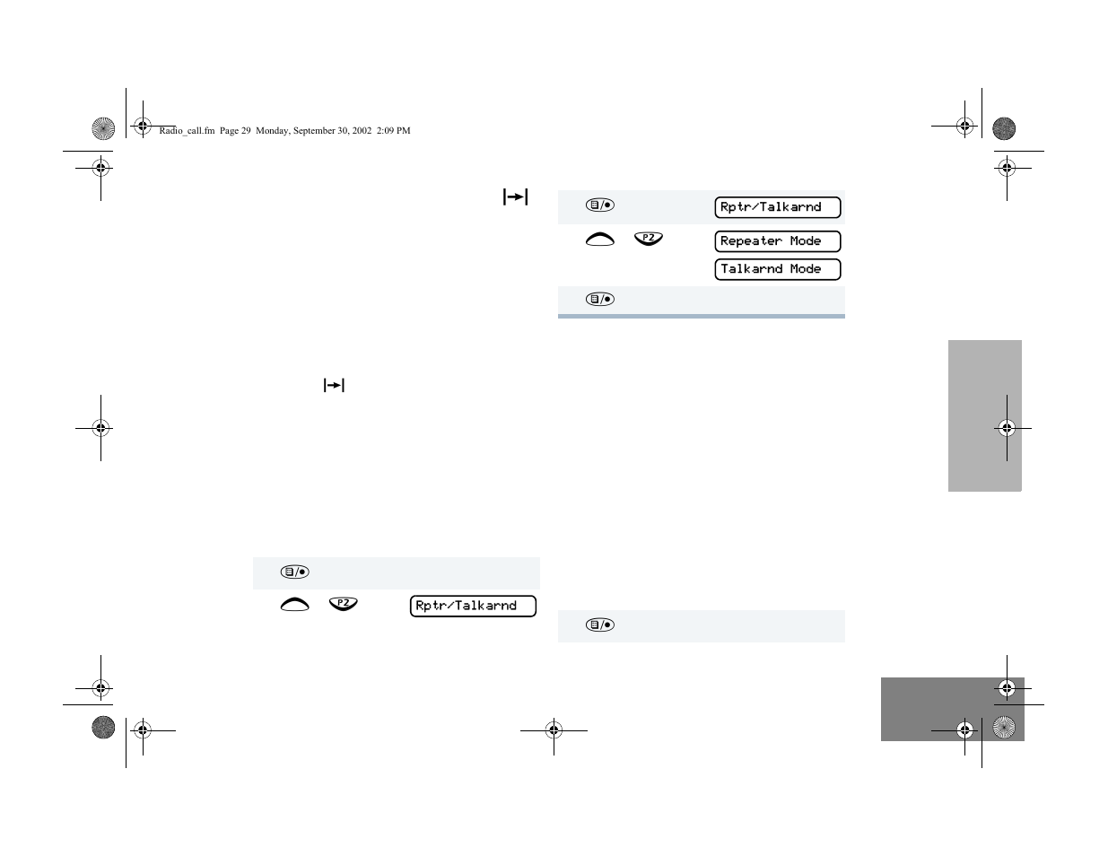 Repeater or talkaround mode, Setting tight or normal squelch | Motorola HT1250 User Manual | Page 31 / 58