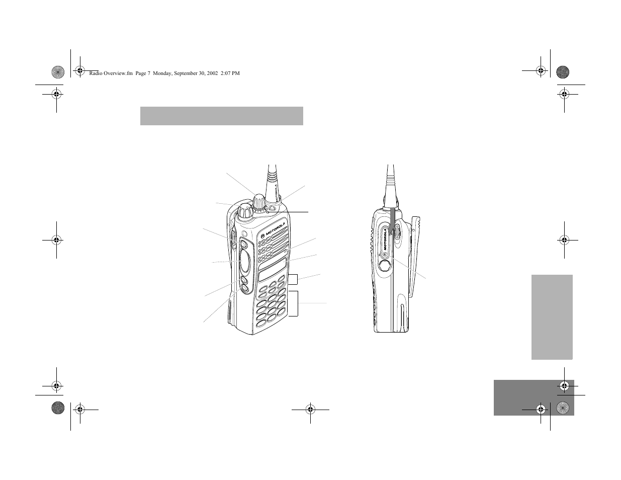 Radio overview, Parts of the radio, Ht1250 full-keypad model | Motorola HT1250 User Manual | Page 9 / 58