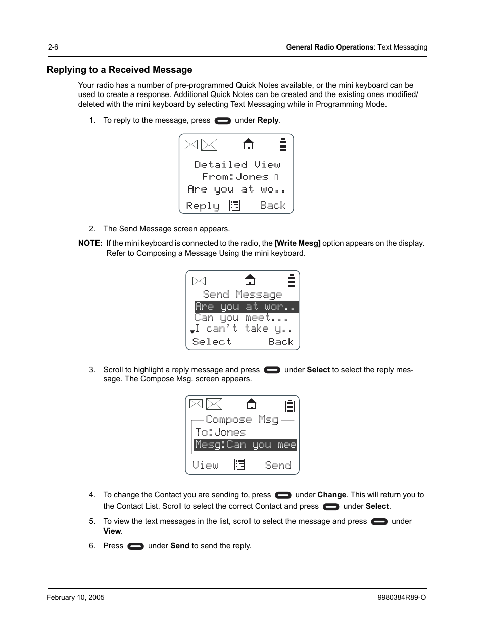 Replying to a received message | Motorola DTR SERIES DTR550 User Manual | Page 26 / 68