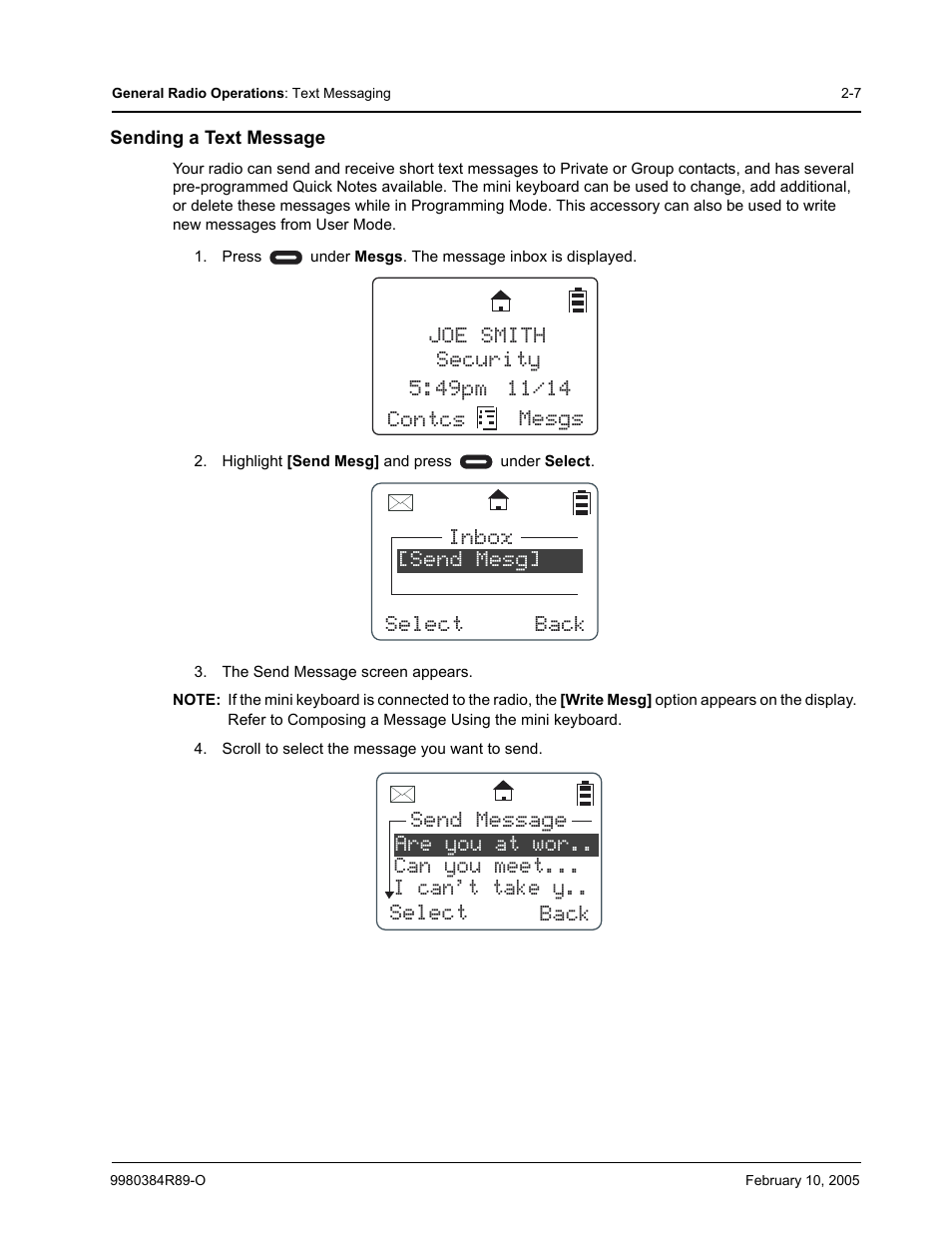 Sending a text message | Motorola DTR SERIES DTR550 User Manual | Page 27 / 68