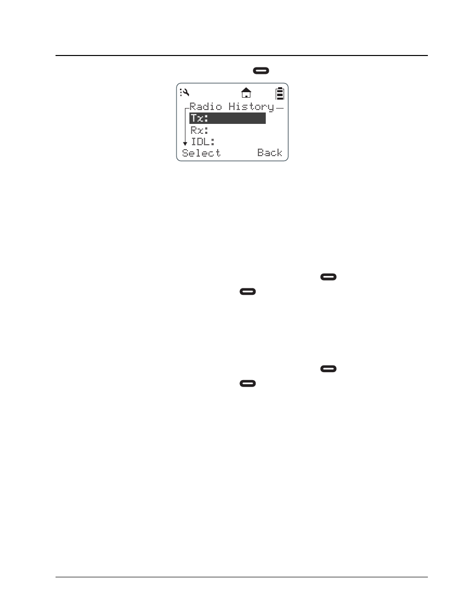 Manager mode, Language, Radio history rx: idl: select back tx | Motorola DTR SERIES DTR550 User Manual | Page 51 / 68