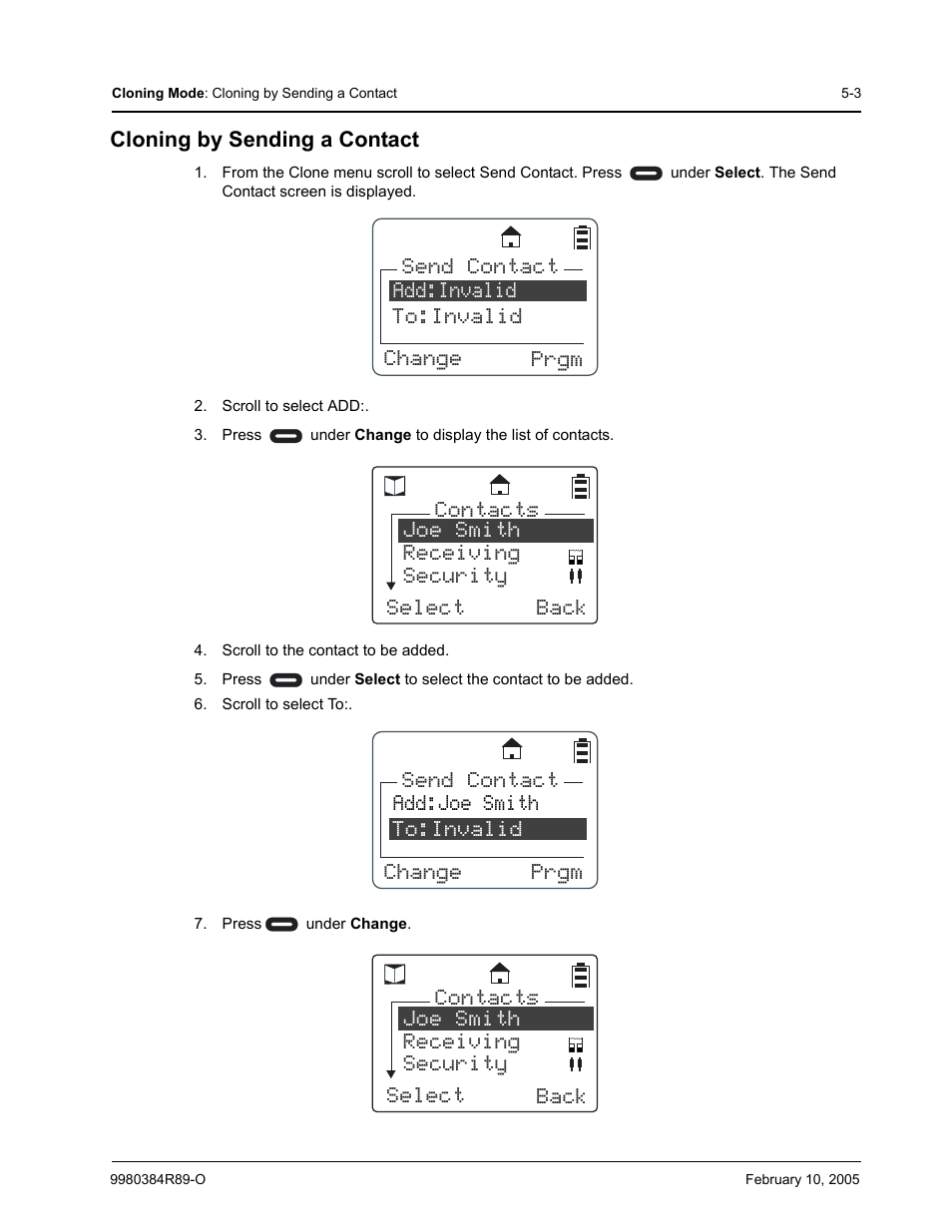 Cloning by sending a contact | Motorola DTR SERIES DTR550 User Manual | Page 55 / 68