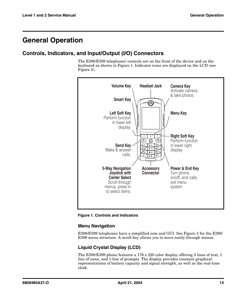 General operation | Motorola E398 GSM User Manual | Page 13 / 44