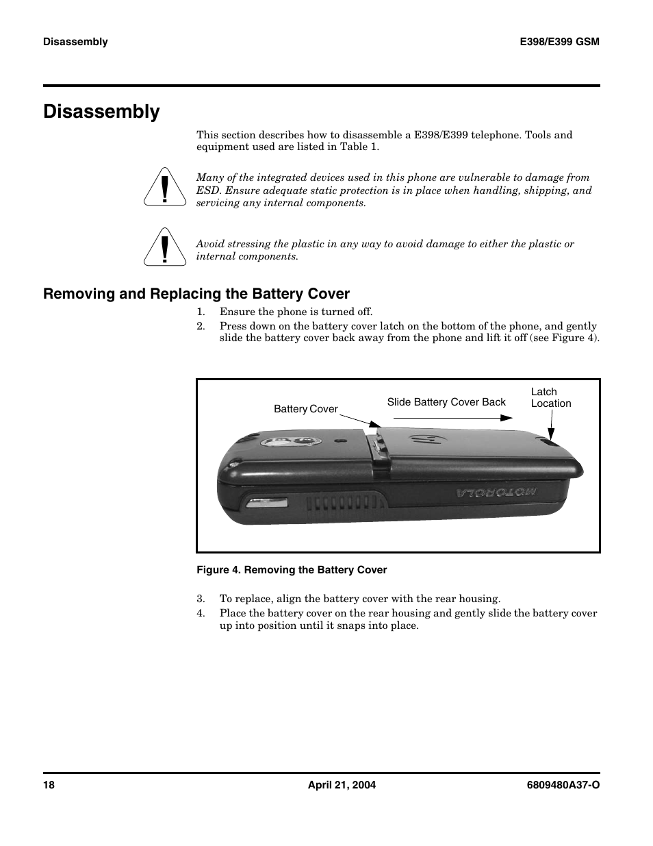 Disassembly | Motorola E398 GSM User Manual | Page 18 / 44
