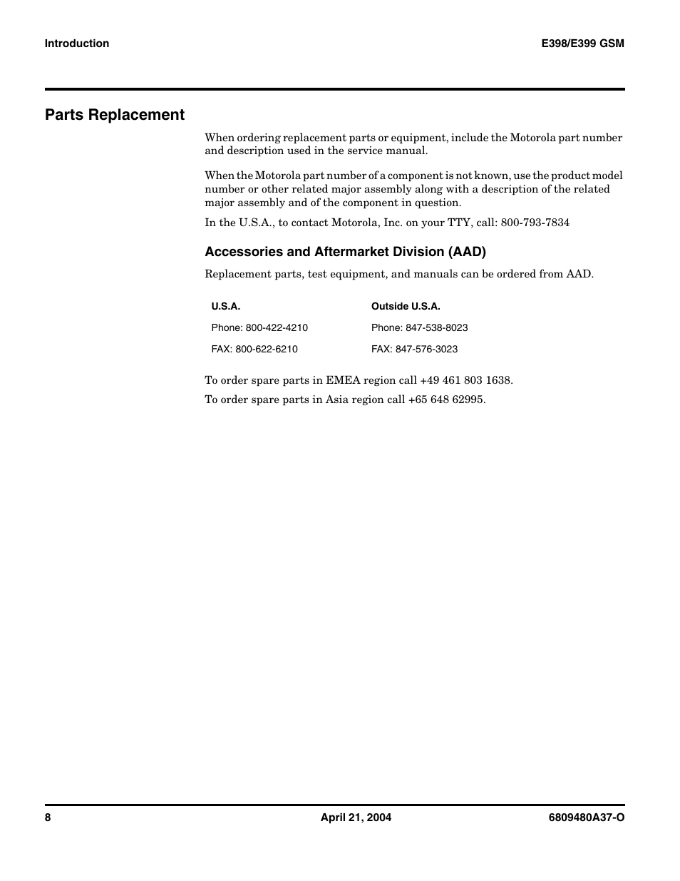 Parts replacement | Motorola E398 GSM User Manual | Page 8 / 44