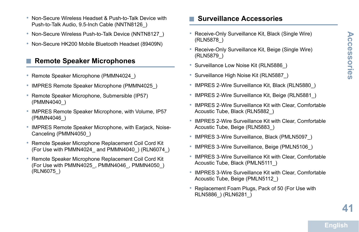 Remote speaker microphones, Surveillance accessories, Accessories | Motorola XPR 7350 User Manual | Page 51 / 58