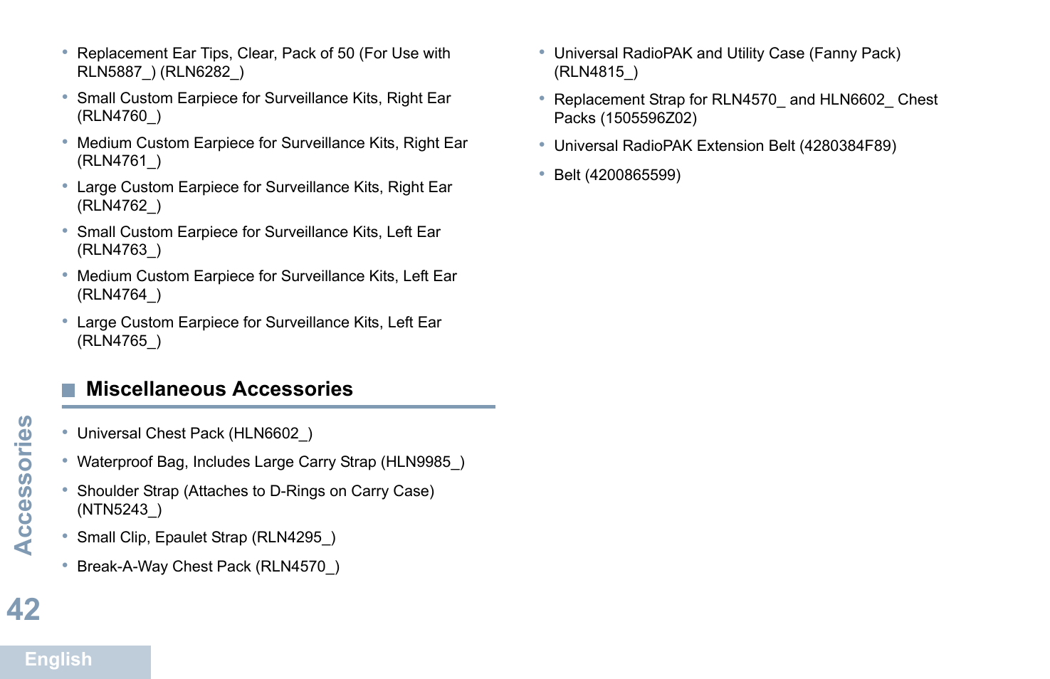 Miscellaneous accessories, Accessories | Motorola XPR 7350 User Manual | Page 52 / 58