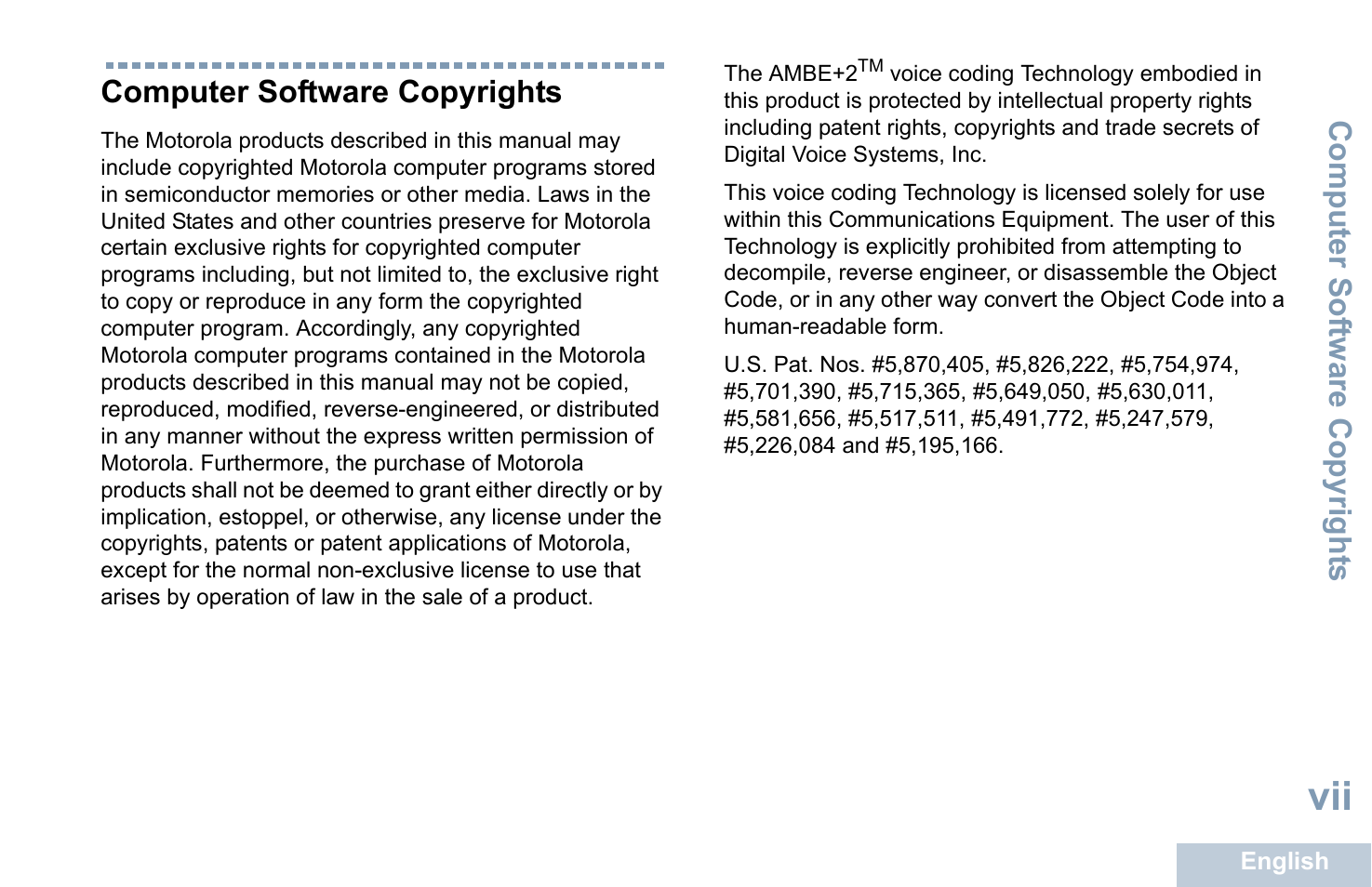 Computer software copyrights, Computer sof tware copyright s | Motorola XPR 7350 User Manual | Page 9 / 58