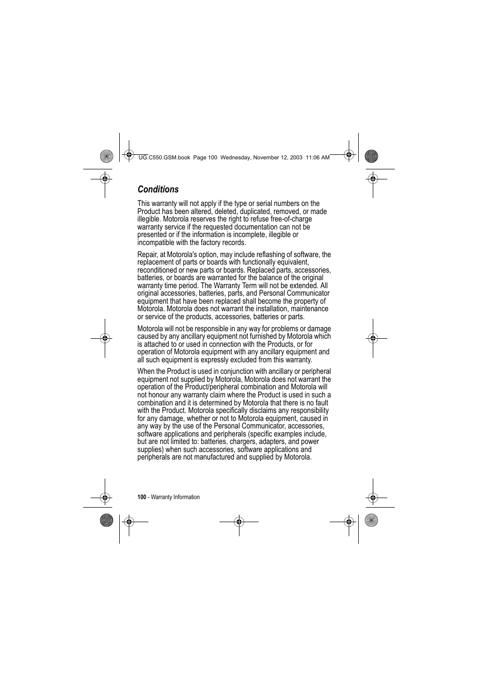 Conditions | Motorola C550 User Manual | Page 100 / 110