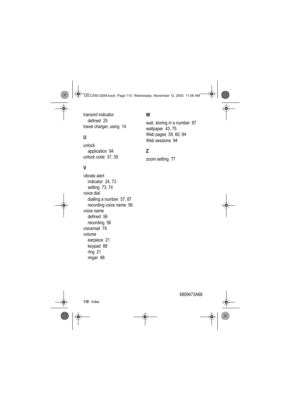 Motorola C550 User Manual | Page 110 / 110