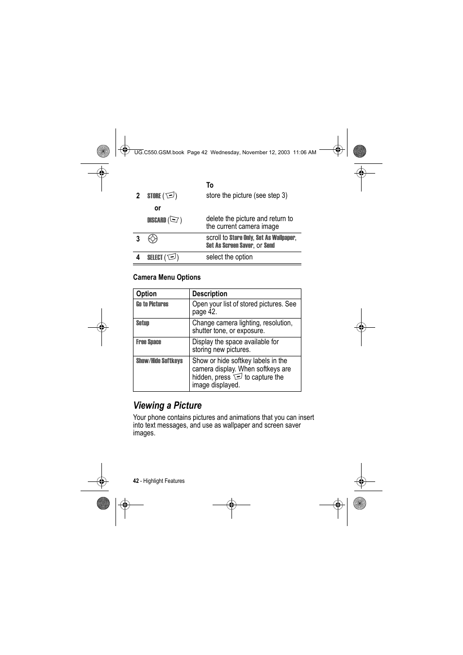 Viewing a picture | Motorola C550 User Manual | Page 42 / 110