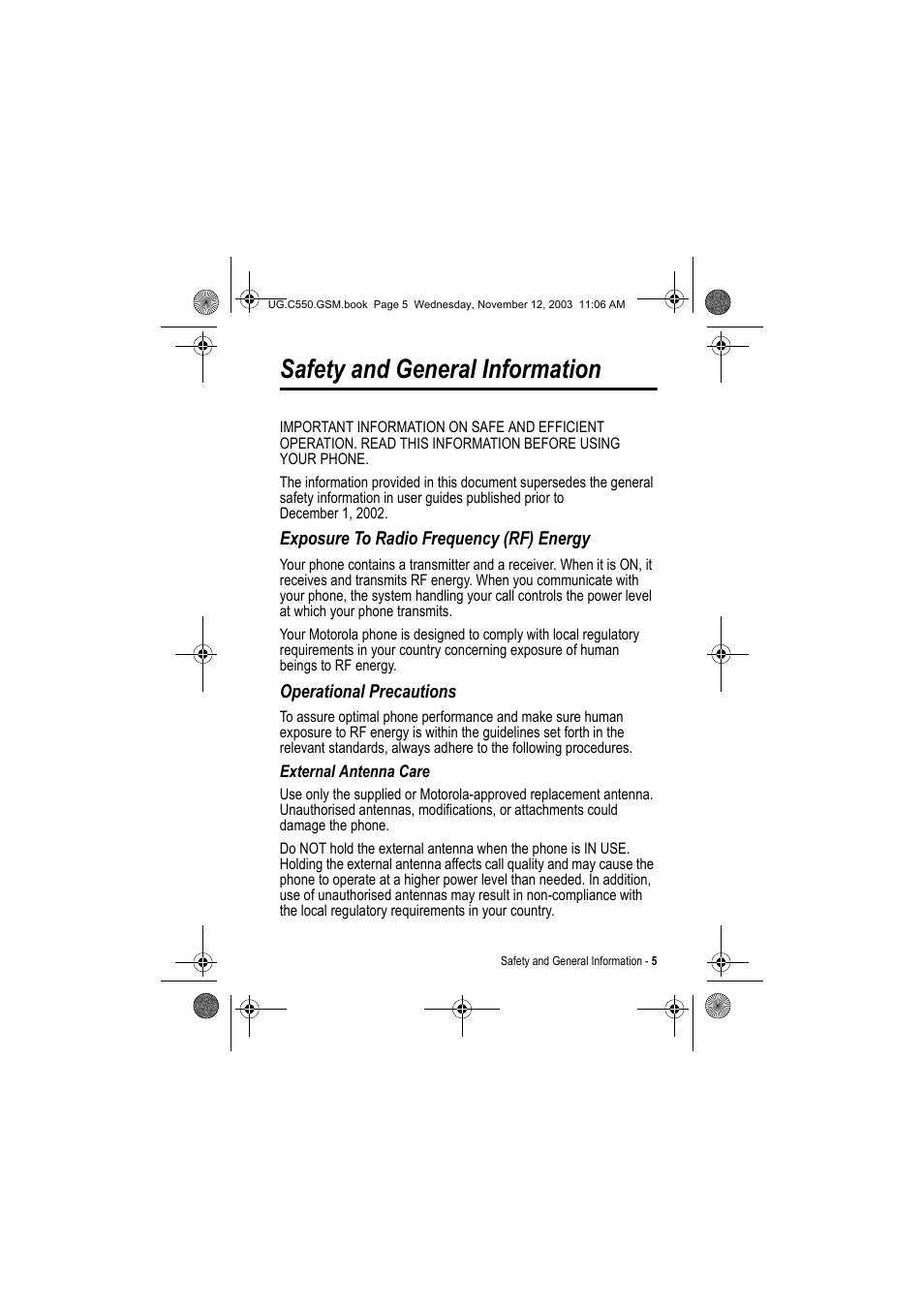 Safety and general information | Motorola C550 User Manual | Page 5 / 110