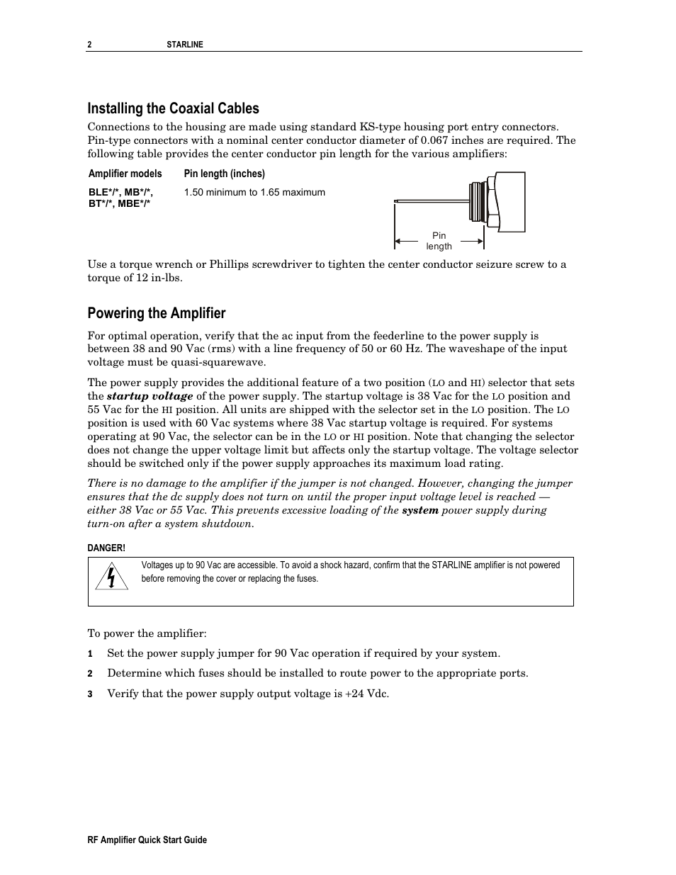 Installing the coaxial cables, Powering the amplifier | Motorola RF Amplifier User Manual | Page 2 / 8