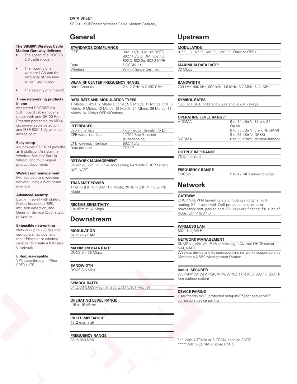 General downstream upstream network | Motorola SURFboard SBG901 User Manual | Page 3 / 4