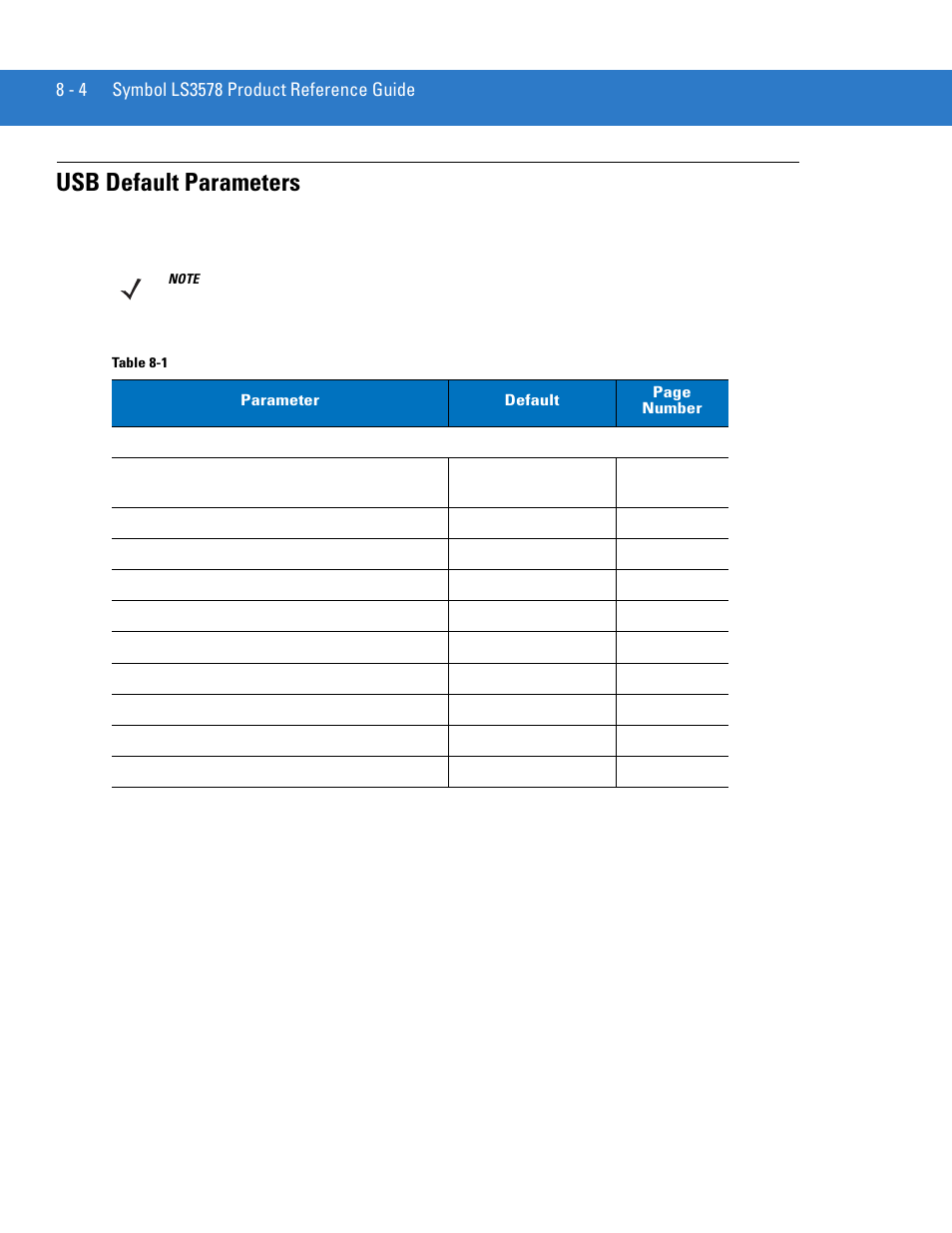 Usb default parameters, Usb default parameters -4 | Motorola LS3578 User Manual | Page 146 / 378