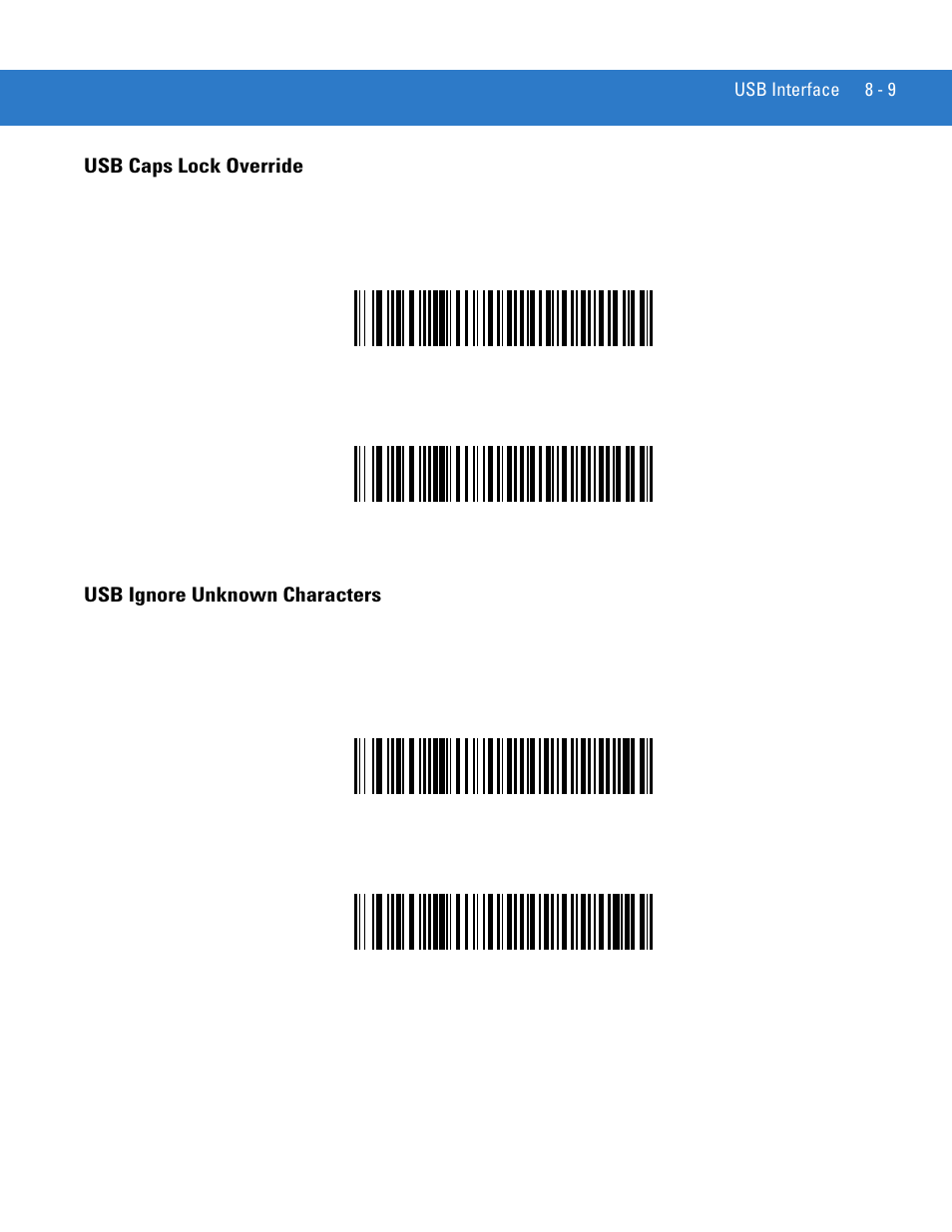 Usb caps lock override, Usb ignore unknown characters | Motorola LS3578 User Manual | Page 151 / 378