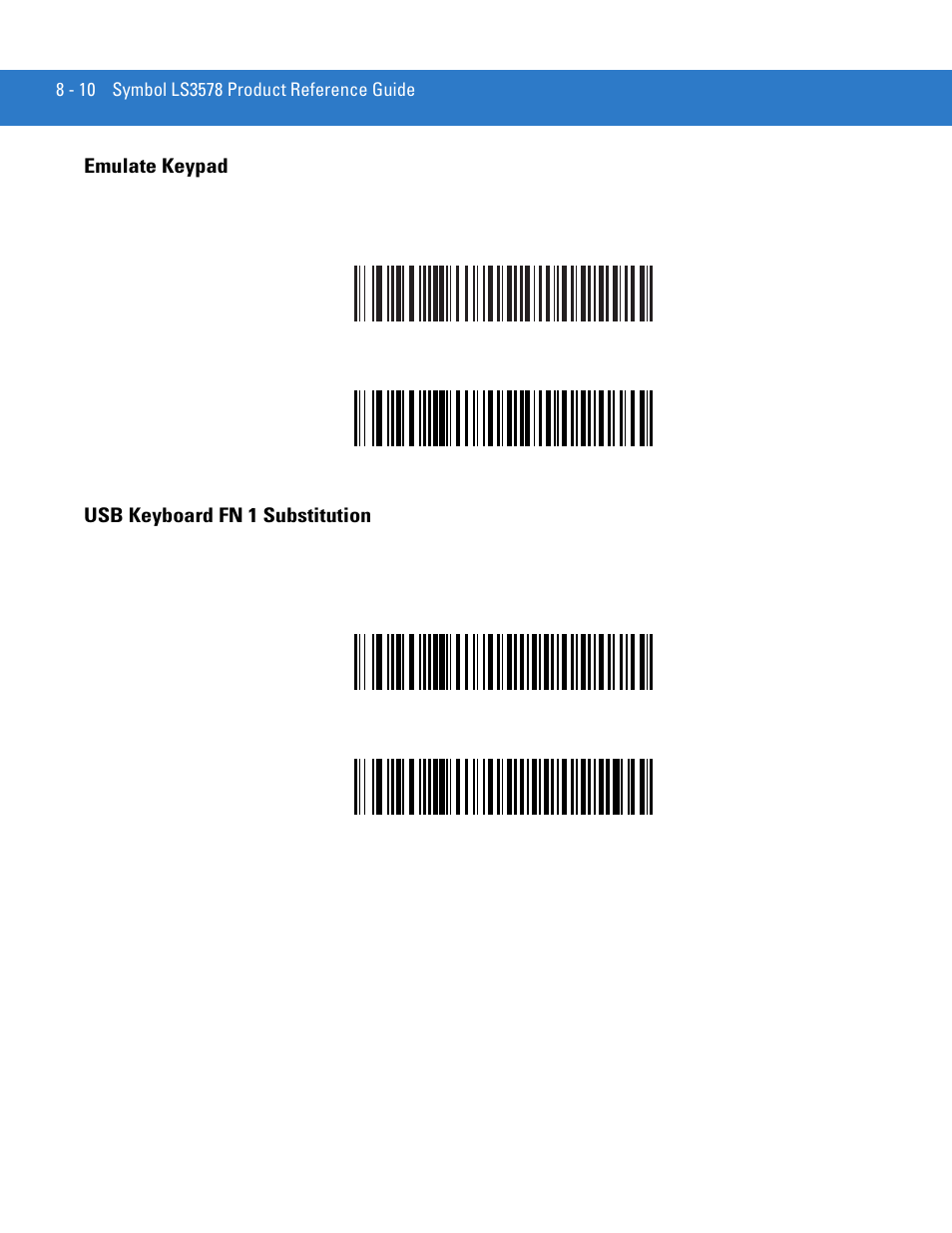 Emulate keypad, Usb keyboard fn 1 substitution | Motorola LS3578 User Manual | Page 152 / 378