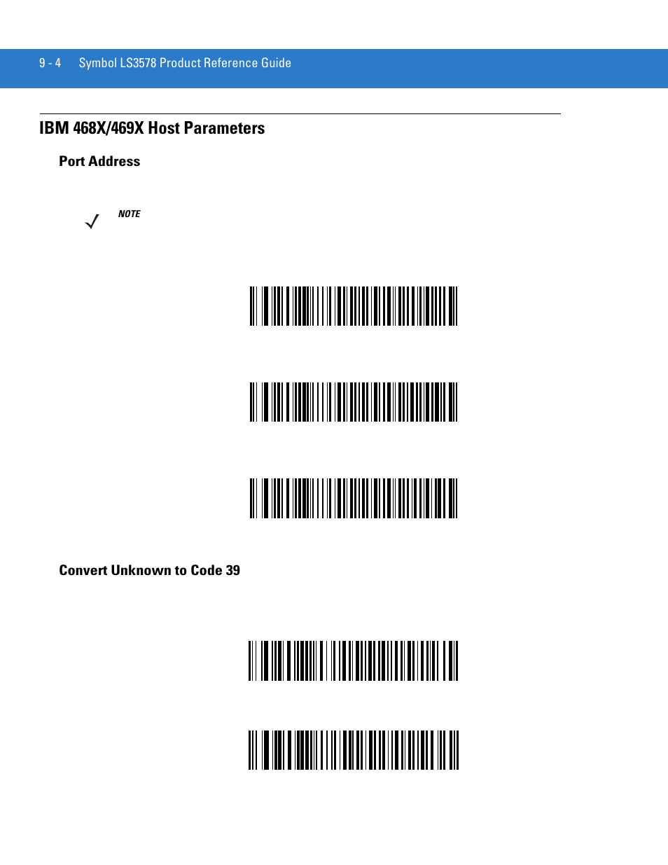 Ibm 468x/469x host parameters, Port address, Convert unknown to code 39 | Ibm 468x/469x host parameters -4, Port address -4 convert unknown to code 39 -4 | Motorola LS3578 User Manual | Page 168 / 378