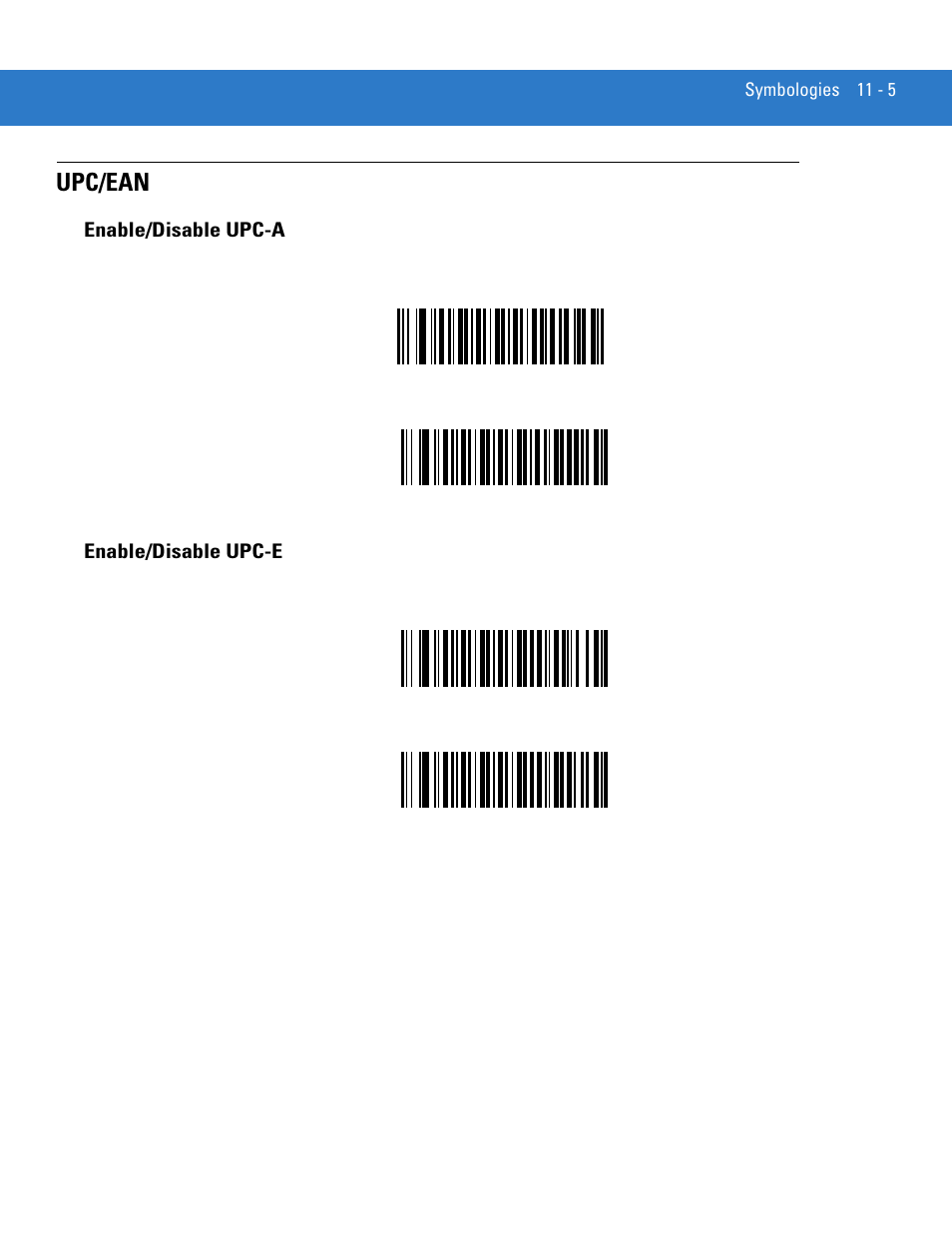 Upc/ean, Enable/disable upc-a, Enable/disable upc-e | Upc/ean -5, Enable/disable upc-a -5 enable/disable upc-e -5 | Motorola LS3578 User Manual | Page 175 / 378