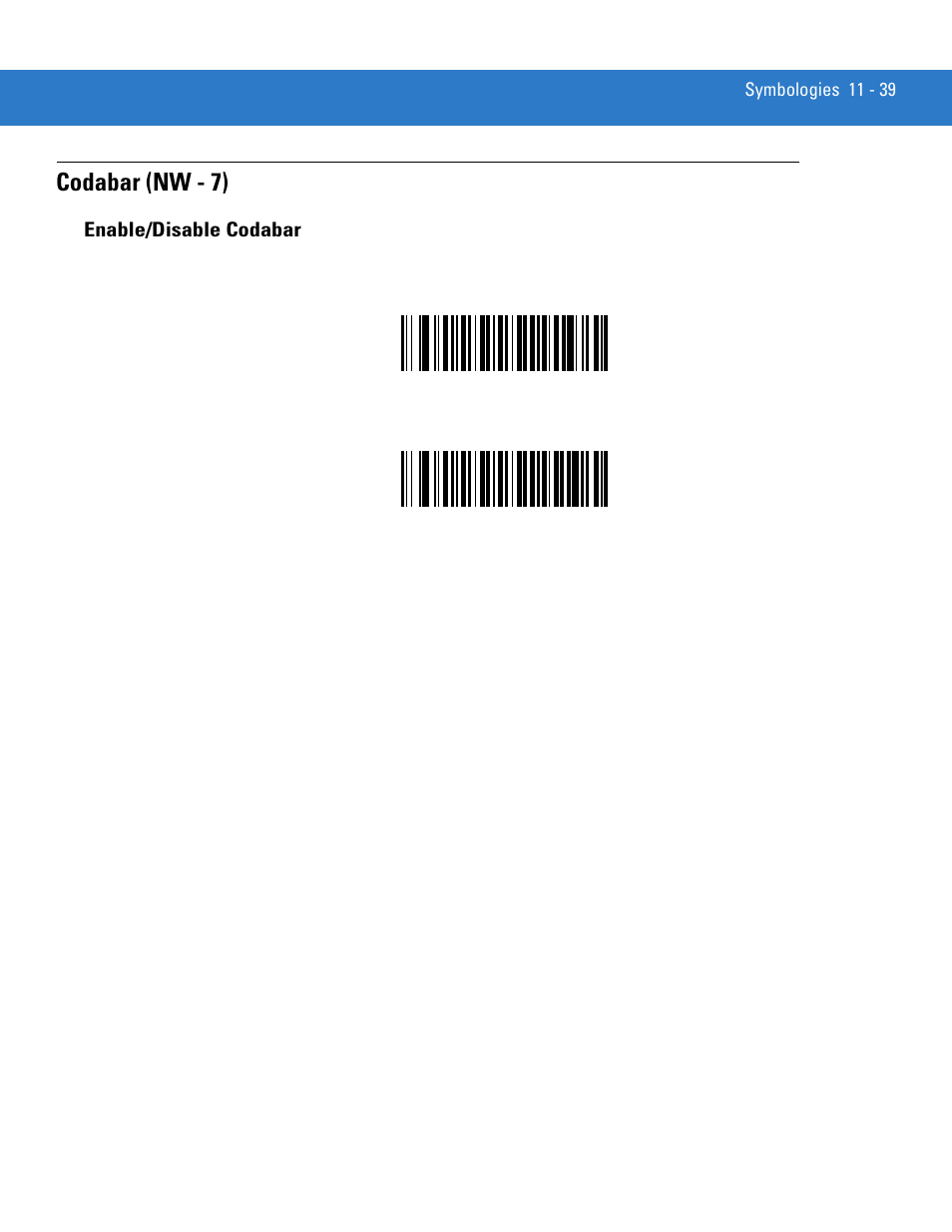 Codabar (nw - 7), Enable/disable codabar, Codabar (nw - 7) -39 | Enable/disable codabar -39 | Motorola LS3578 User Manual | Page 209 / 378