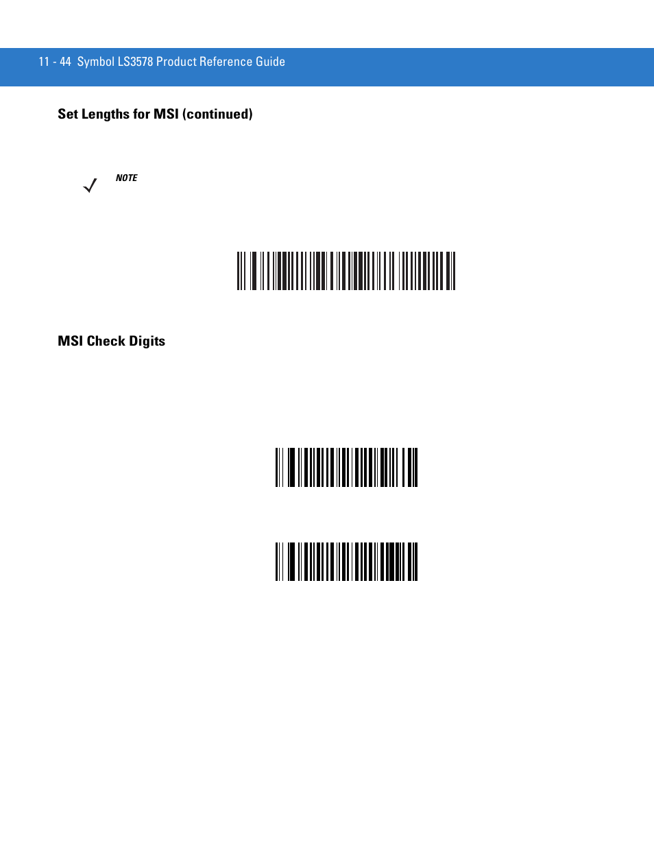 Msi check digits, Msi check digits -44, Set lengths for msi (continued) | Motorola LS3578 User Manual | Page 214 / 378