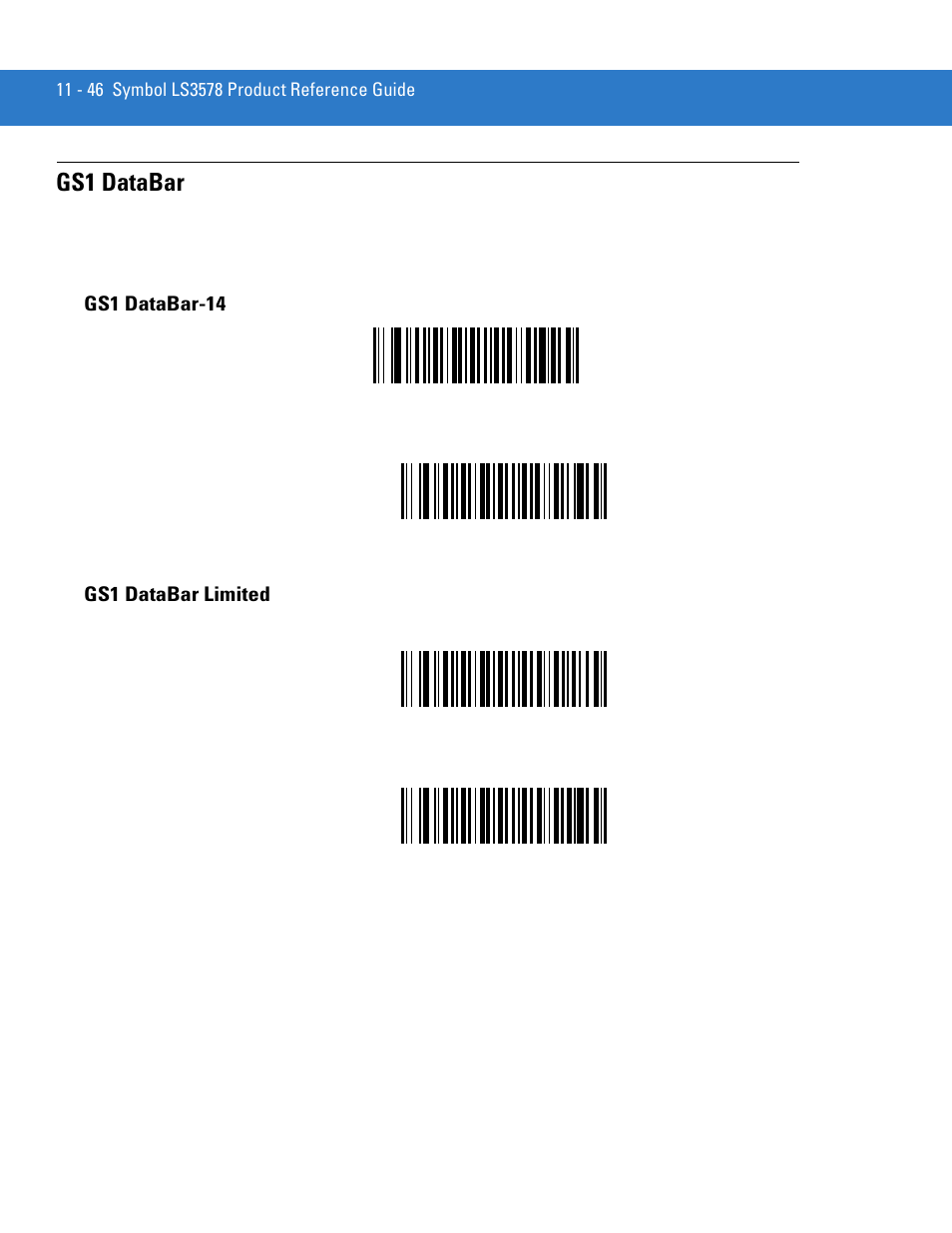 Gs1 databar, Gs1 databar-14, Gs1 databar limited | Gs1 databar -46, Gs1 databar-14 -46 gs1 databar limited -46 | Motorola LS3578 User Manual | Page 216 / 378