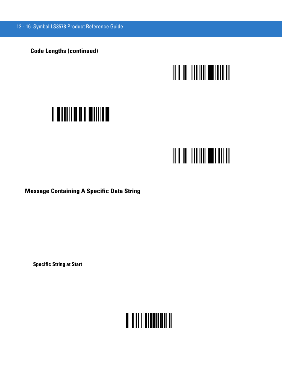 Message containing a specific data string, Message containing a specific data string -16, Code lengths (continued) | Motorola LS3578 User Manual | Page 238 / 378