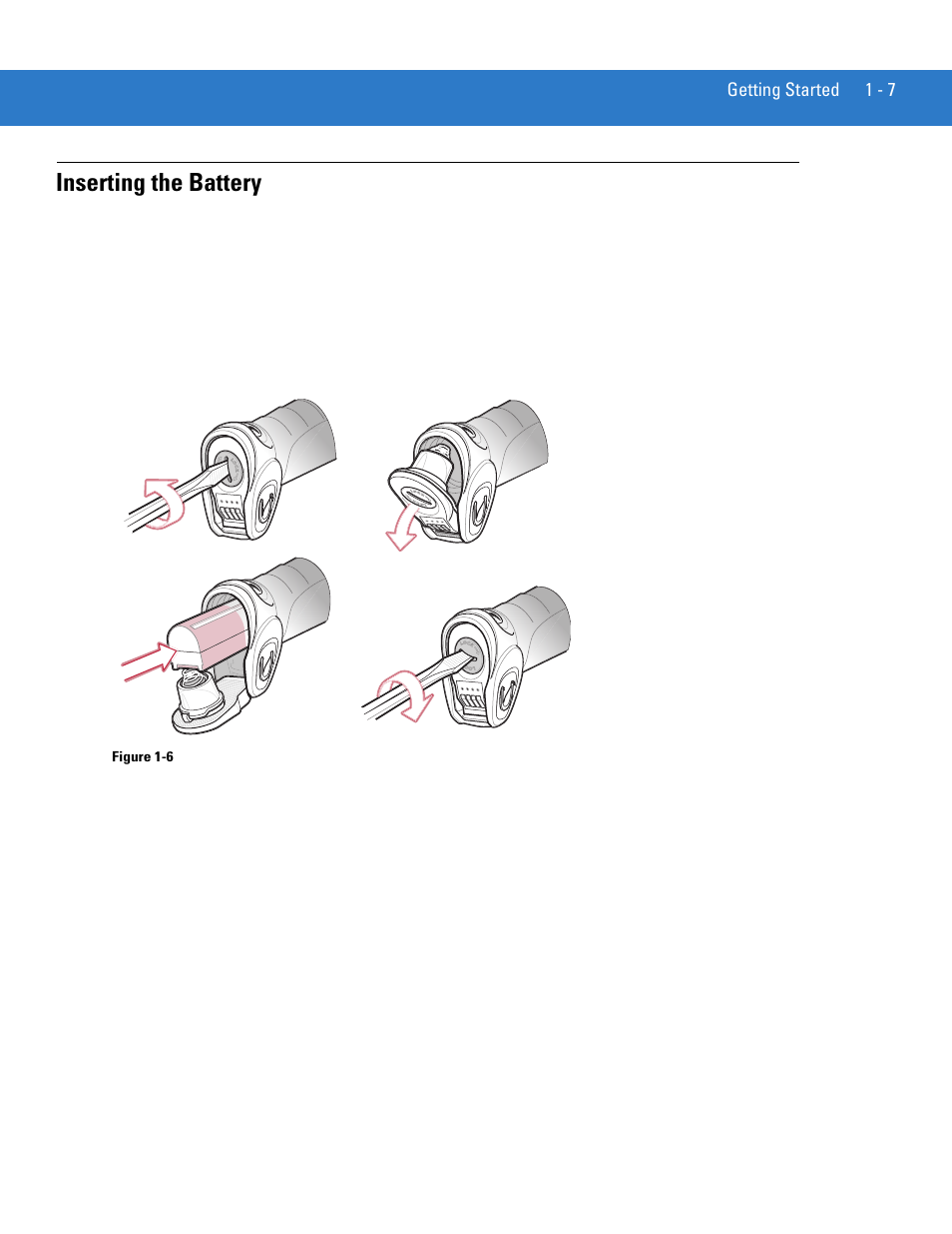 Inserting the battery, Inserting the battery -7 | Motorola LS3578 User Manual | Page 25 / 378