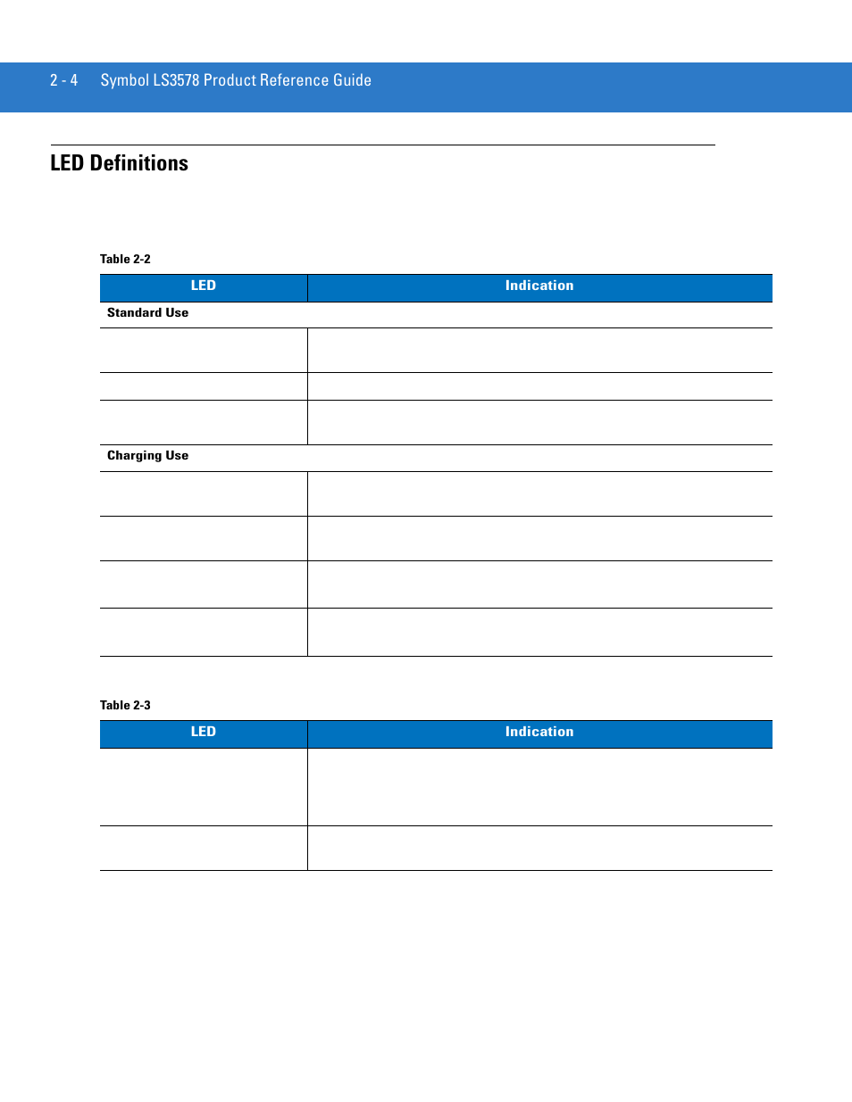 Led definitions, Led definitions -4 | Motorola LS3578 User Manual | Page 32 / 378