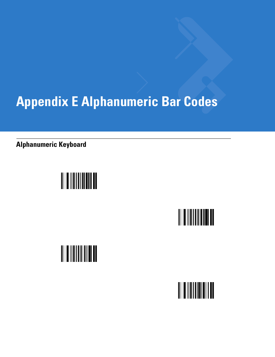 Alphanumeric bar codes, Alphanumeric keyboard, Appendix e: alphanumeric bar codes | Appendix e, alphanumeric bar codes, Appendix e alphanumeric bar codes | Motorola LS3578 User Manual | Page 343 / 378